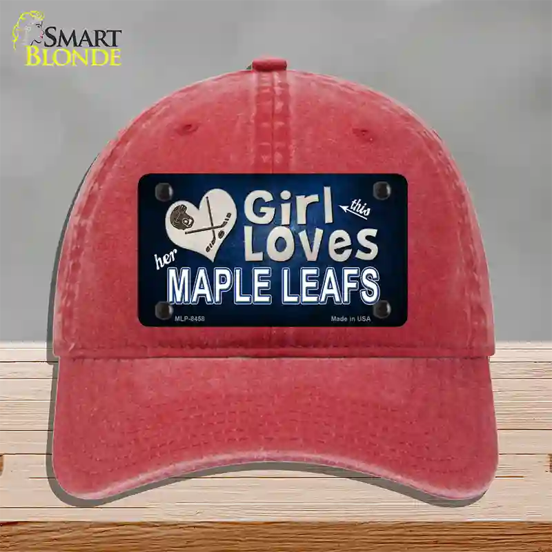 This Girl Loves Her Maple Leafs Novelty License Plate Hat Unconstructed Cotton / Red