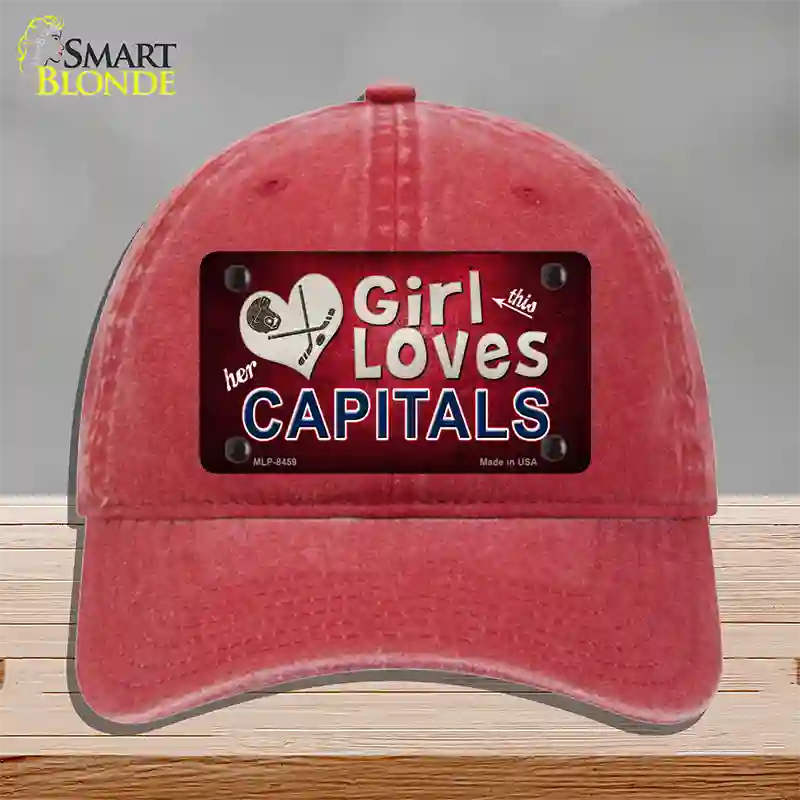 This Girl Loves Her Capitals Novelty License Plate Hat Unconstructed Cotton / Red