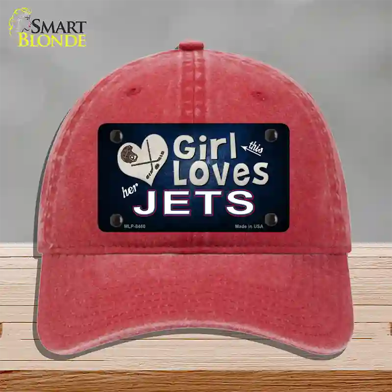 This Girl Loves Her Jets Hockey Novelty License Plate Hat Unconstructed Cotton / Red