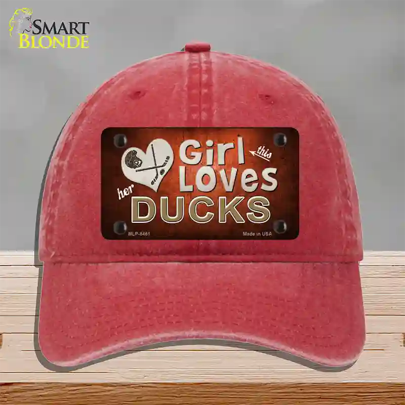 This Girl Loves Her Ducks Novelty License Plate Hat Unconstructed Cotton / Red