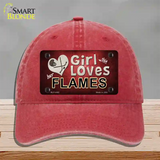 This Girl Loves Her Flames Novelty License Plate Hat Unconstructed Cotton / Red