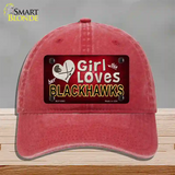 This Girl Loves Her Blackhawks Novelty License Plate Hat Unconstructed Cotton / Red