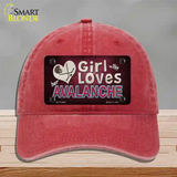 This Girl Loves Her Avalanche Novelty License Plate Hat Unconstructed Cotton / Red