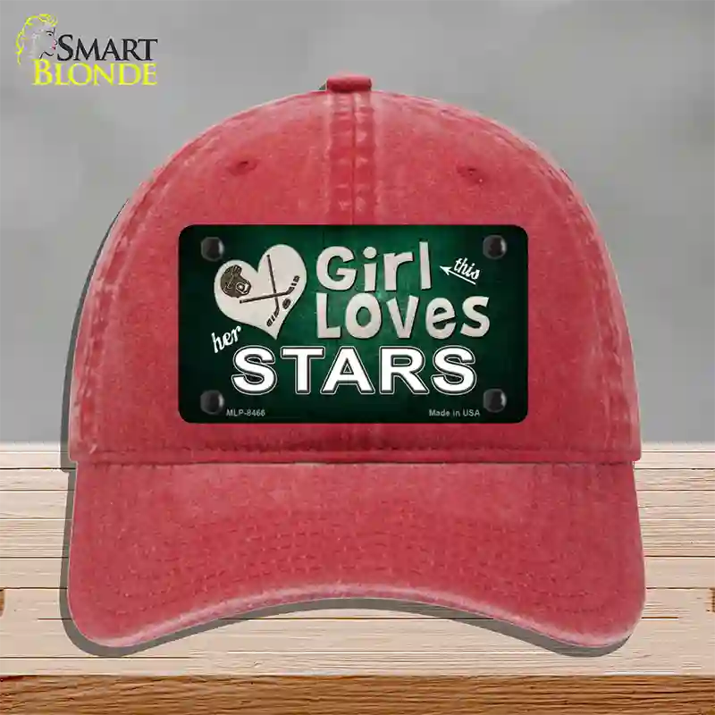 This Girl Loves Her Stars Novelty License Plate Hat Unconstructed Cotton / Red