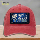 This Girl Loves Her Blues Novelty License Plate Hat Unconstructed Cotton / Red