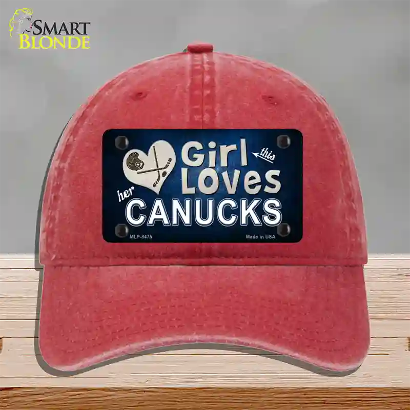 This Girl Loves Her Canucks Novelty License Plate Hat Unconstructed Cotton / Red