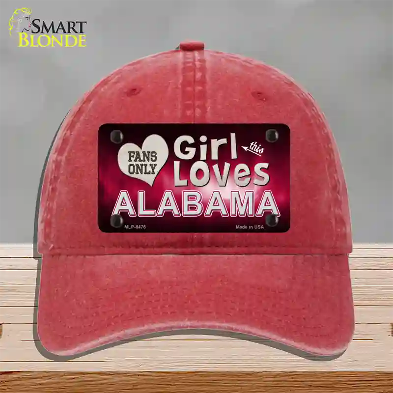 This Girl Loves Alabama Novelty License Plate Hat Unconstructed Cotton / Red