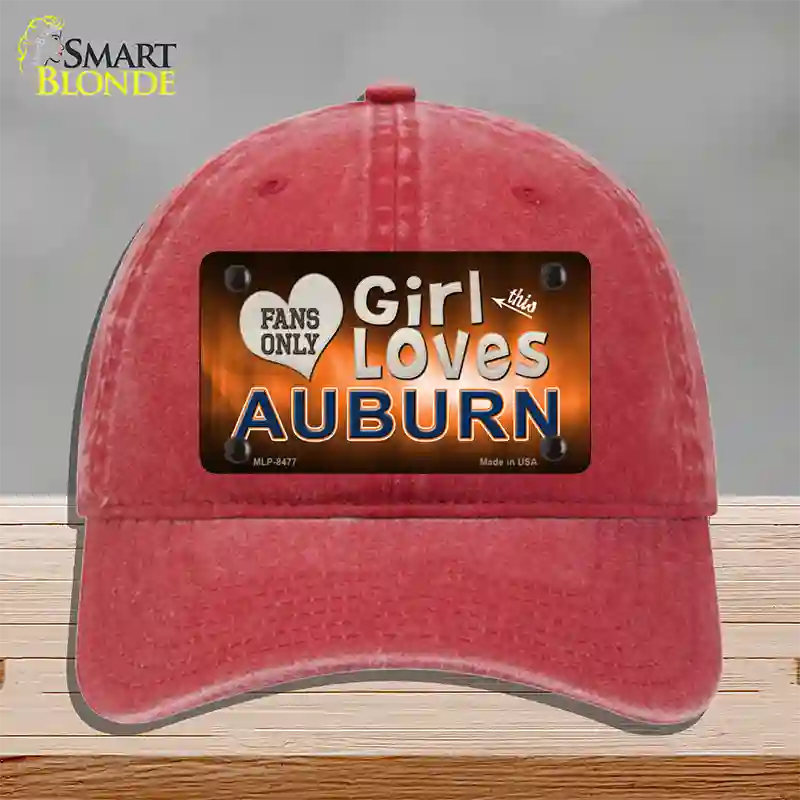 This Girl Loves Auburn Novelty License Plate Hat Unconstructed Cotton / Red