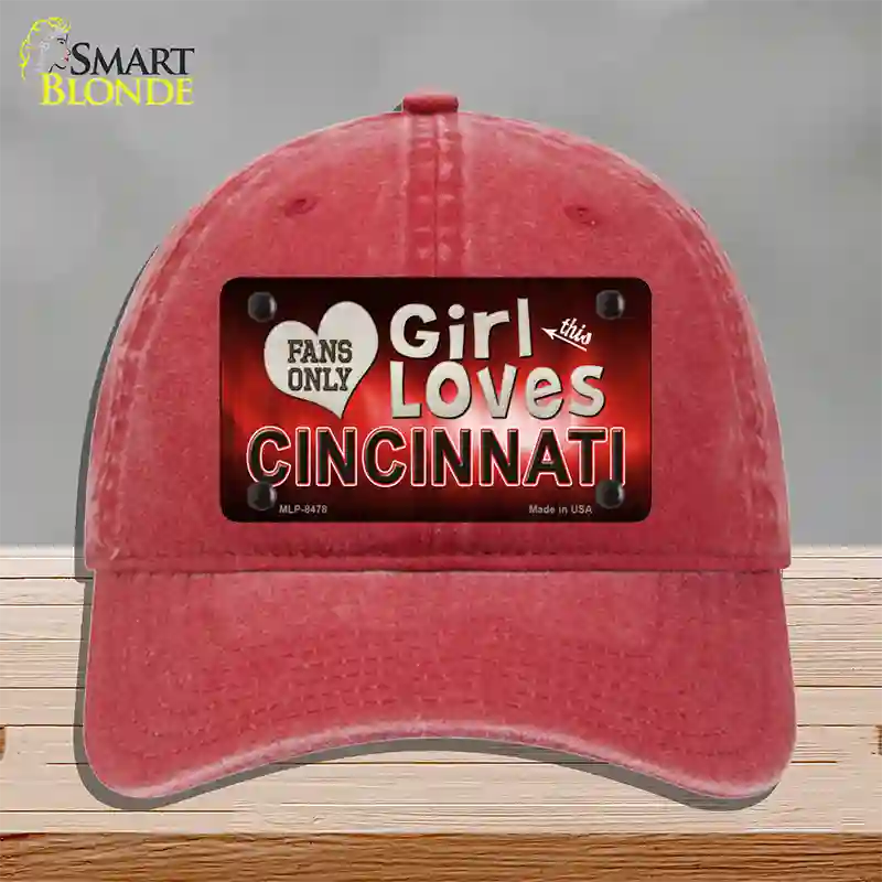 This Girl Loves Cincinnati Novelty License Plate Hat Unconstructed Cotton / Red