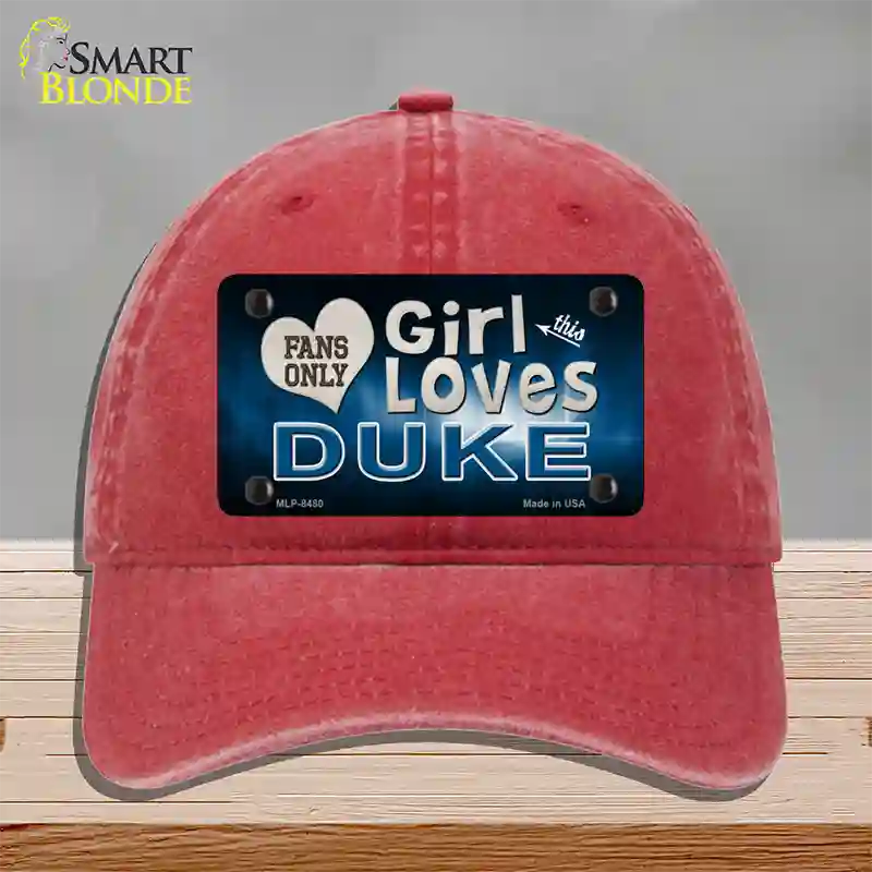 This Girl Loves Duke Novelty License Plate Hat Unconstructed Cotton / Red