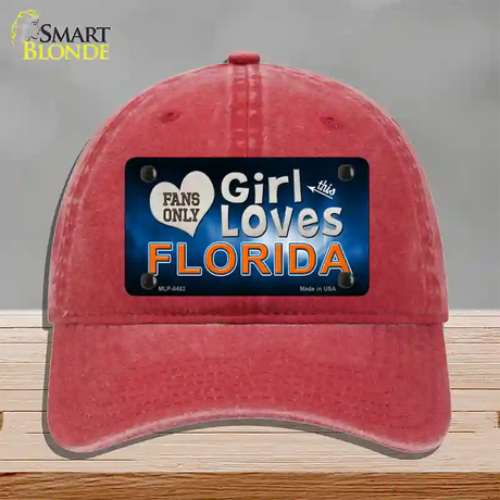 This Girl Loves Florida Novelty License Plate Hat Unconstructed Cotton / Red