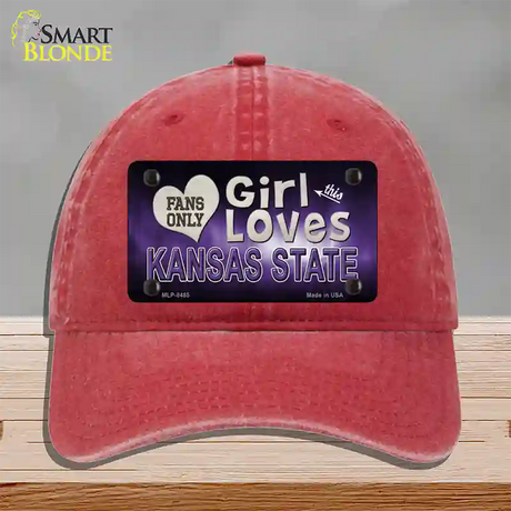 This Girl Loves Kansas State Novelty License Plate Hat Unconstructed Cotton / Red