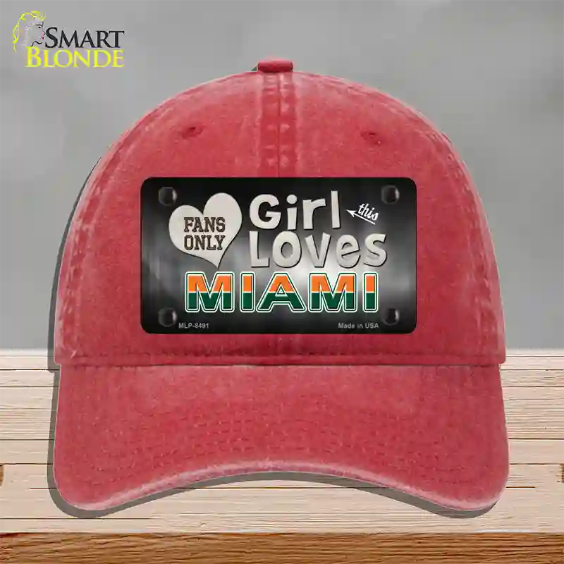 This Girl Loves Miami Novelty License Plate Hat Unconstructed Cotton / Red