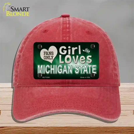 This Girl Loves Michigan State Novelty License Plate Hat Unconstructed Cotton / Red