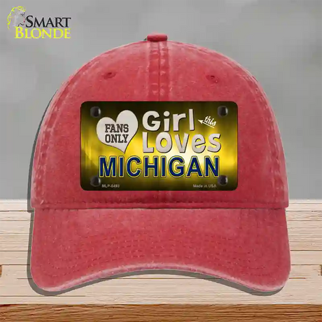 This Girl Loves Michigan Novelty License Plate Hat Unconstructed Cotton / Red