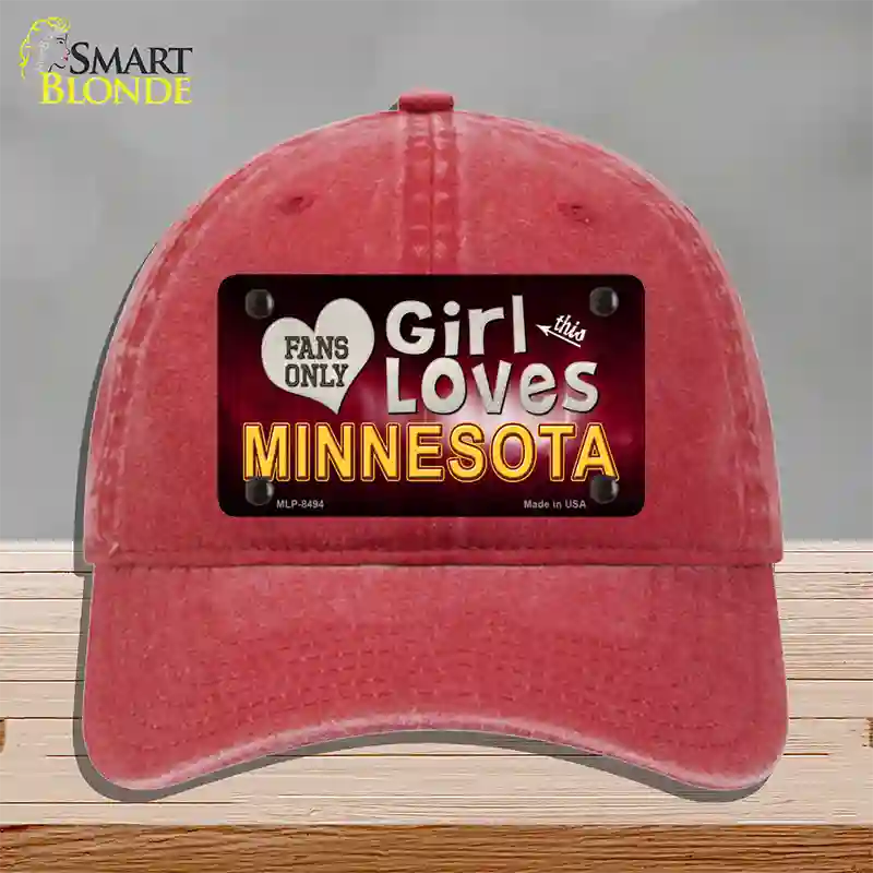 This Girl Loves Minnesota Novelty License Plate Hat Unconstructed Cotton / Red