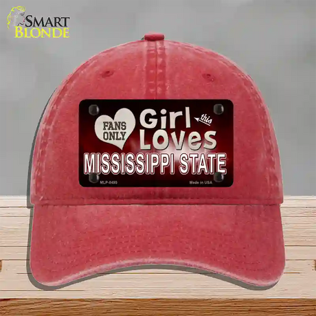 This Girl Loves Mississippi State Novelty License Plate Hat Unconstructed Cotton / Red