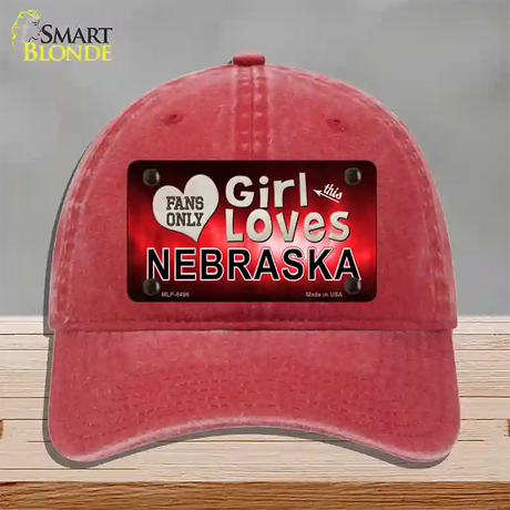 This Girl Loves Nebraska Novelty License Plate Hat Unconstructed Cotton / Red