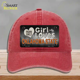 This Girl Loves Oklahoma State Novelty License Plate Hat Unconstructed Cotton / Red