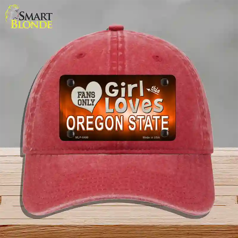 This Girl Loves Oregon State Novelty License Plate Hat Unconstructed Cotton / Red