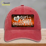 This Girl Loves Oregon State Novelty License Plate Hat Unconstructed Cotton / Red