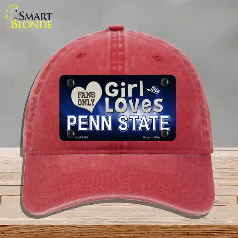 This Girl Loves Penn State Novelty License Plate Hat Unconstructed Cotton / Red