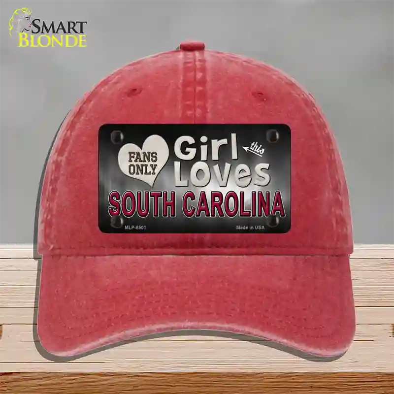 This Girl Loves South Carolina Novelty License Plate Hat Unconstructed Cotton / Red