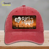 This Girl Loves Texas Novelty License Plate Hat Unconstructed Cotton / Red