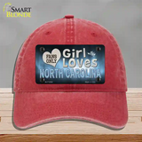 This Girl Loves North Carolina Novelty License Plate Hat Unconstructed Cotton / Red