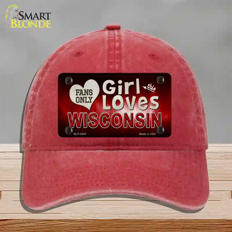 This Girl Loves Wisconsin Novelty License Plate Hat Unconstructed Cotton / Red