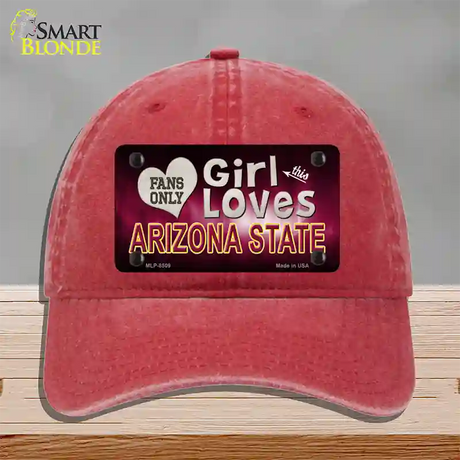 This Girl Loves Arizona State Novelty License Plate Hat Unconstructed Cotton / Red