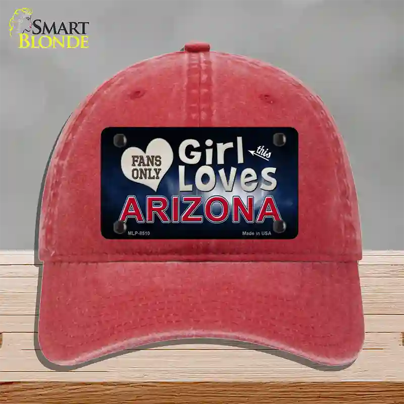 This Girl Loves Arizona Novelty License Plate Hat Unconstructed Cotton / Red