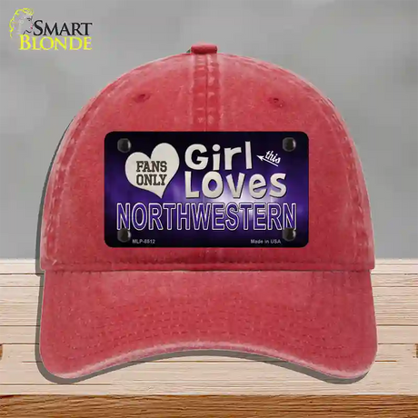 This Girl Loves Northwestern Novelty License Plate Hat Unconstructed Cotton / Red