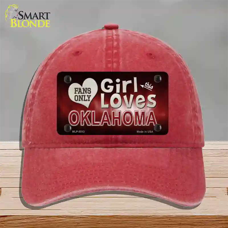 This Girl Loves Oklahoma Novelty License Plate Hat Unconstructed Cotton / Red