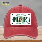 Punta Gorda Florida Novelty License Plate Hat Unconstructed Cotton / Red