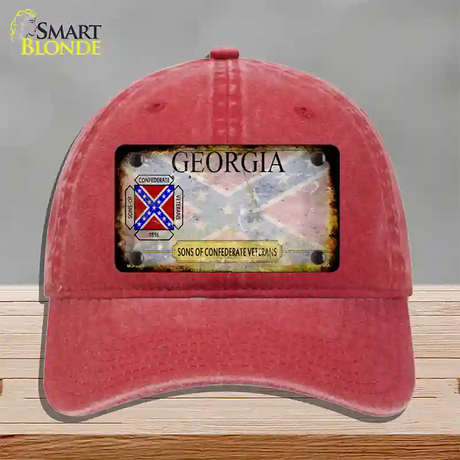 Georgia Rusty State Novelty License Plate Hat Unconstructed Cotton / Red