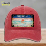 Michigan Rusty State Novelty License Plate Hat Unconstructed Cotton / Red