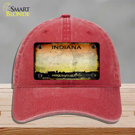 Indiana Rusty State Novelty License Plate Hat Unconstructed Cotton / Red