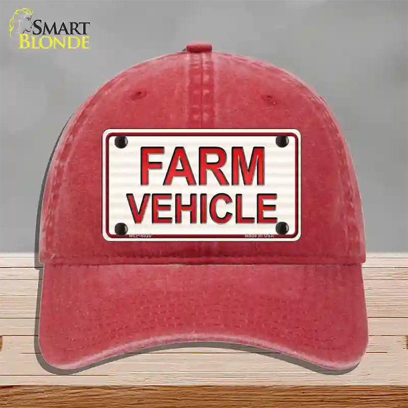 Farm Vehicle Novelty License Plate Hat Unconstructed Cotton / Red