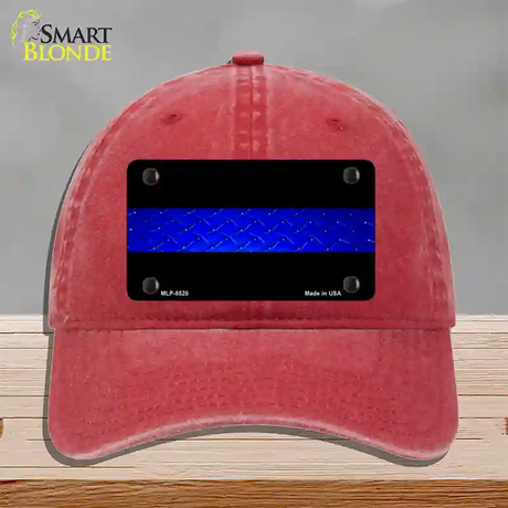 Police Diamond Thin Blue Line Novelty License Plate Hat Unconstructed Cotton / Red