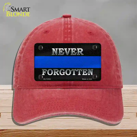 Never Forgotten Thin Blue Line Novelty License Plate Hat Unconstructed Cotton / Red