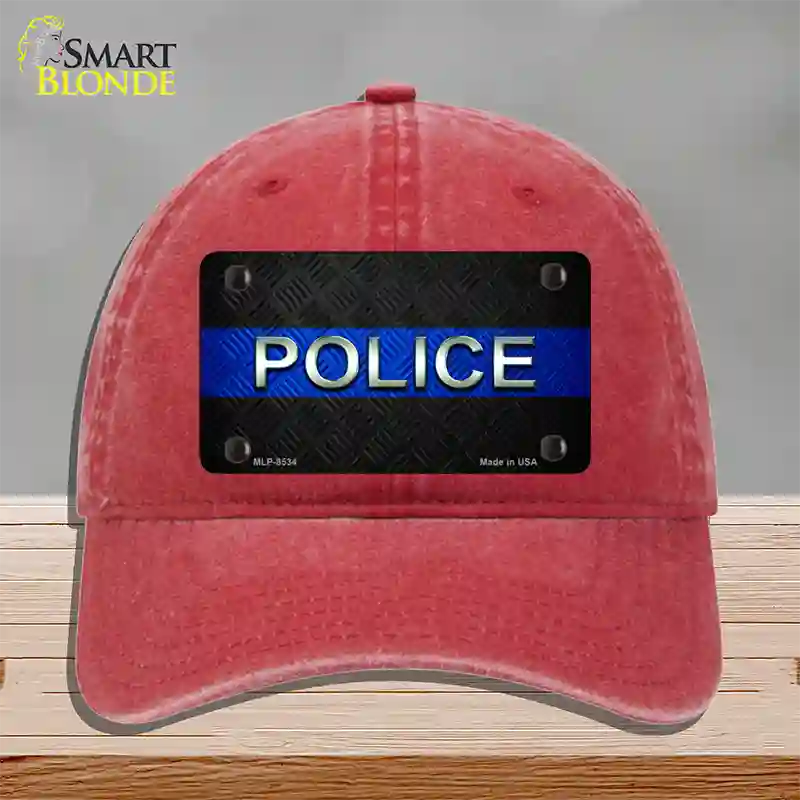 Police Thin Blue Line Novelty License Plate Hat Unconstructed Cotton / Red