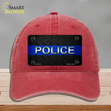 Police Thin Blue Line Novelty License Plate Hat Unconstructed Cotton / Red