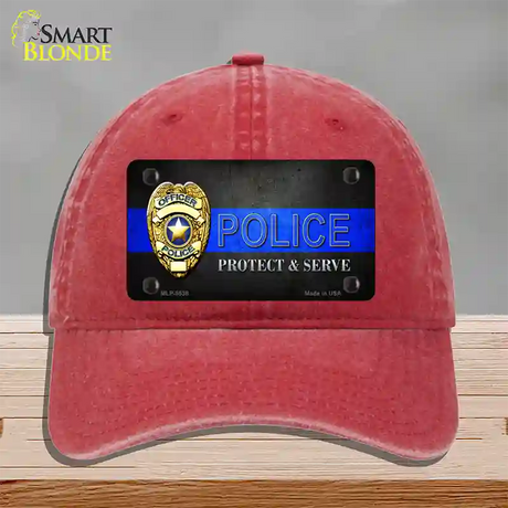 Police Badge Thin Blue Line Novelty License Plate Hat Unconstructed Cotton / Red