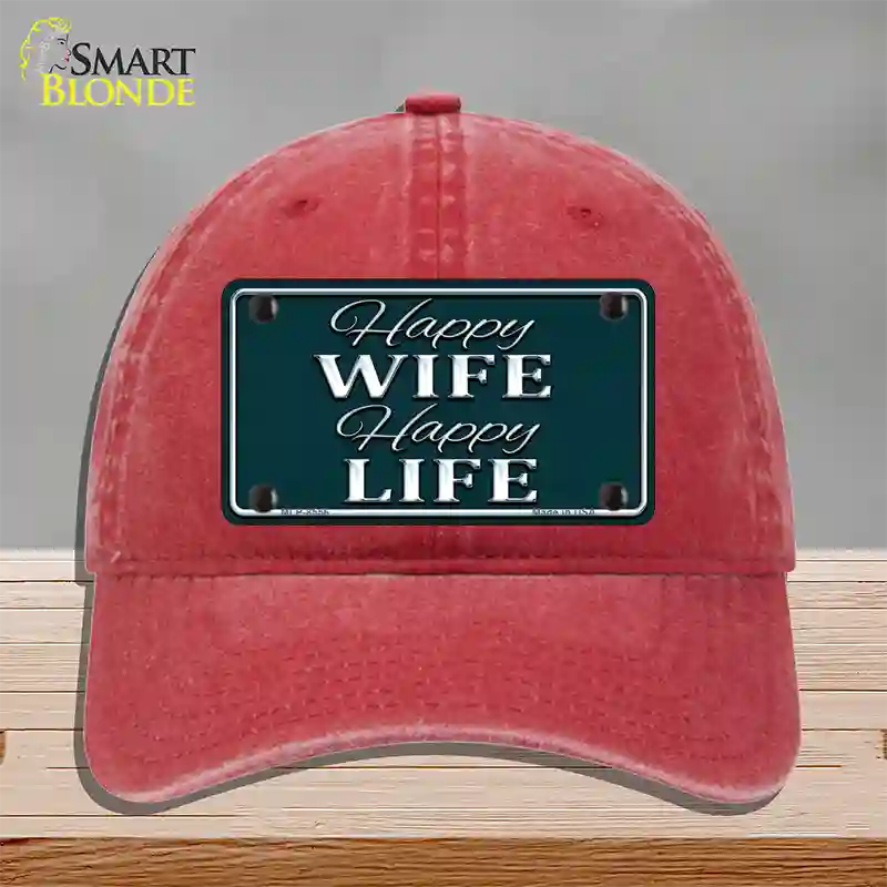 Happy Wife Happy Life Novelty License Plate Hat Unconstructed Cotton / Red