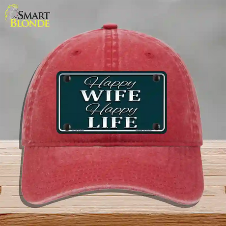 Happy Wife Happy Life Novelty License Plate Hat Unconstructed Cotton / Red