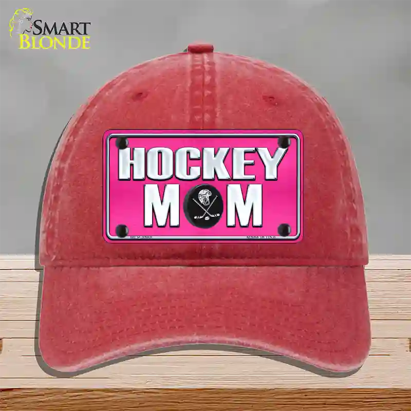 Hockey Mom Novelty License Plate Hat Unconstructed Cotton / Red