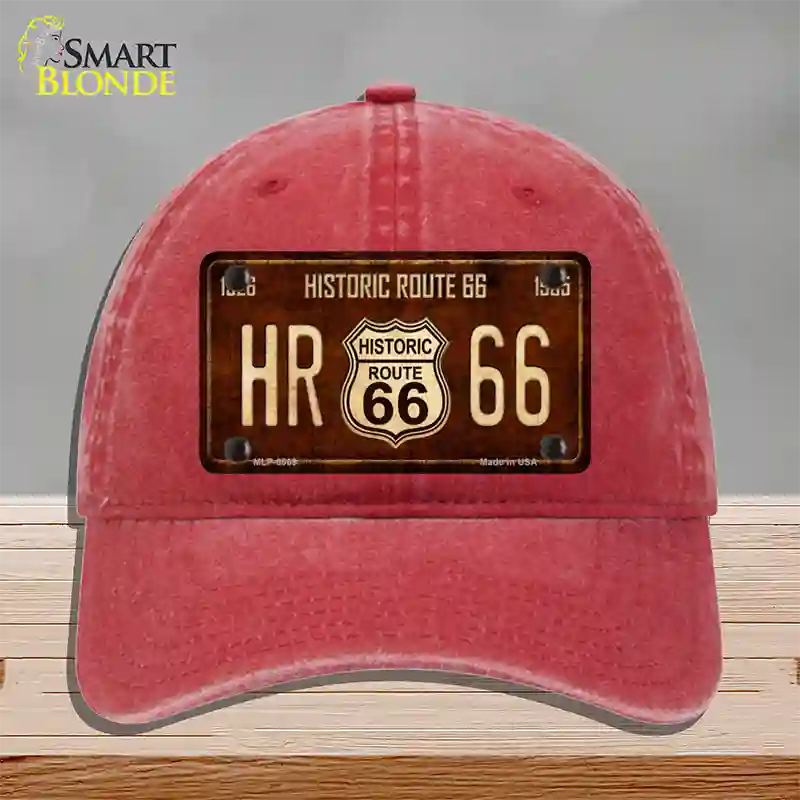 Historic Route 66 Vintage Novelty License Plate Hat Unconstructed Cotton / Red