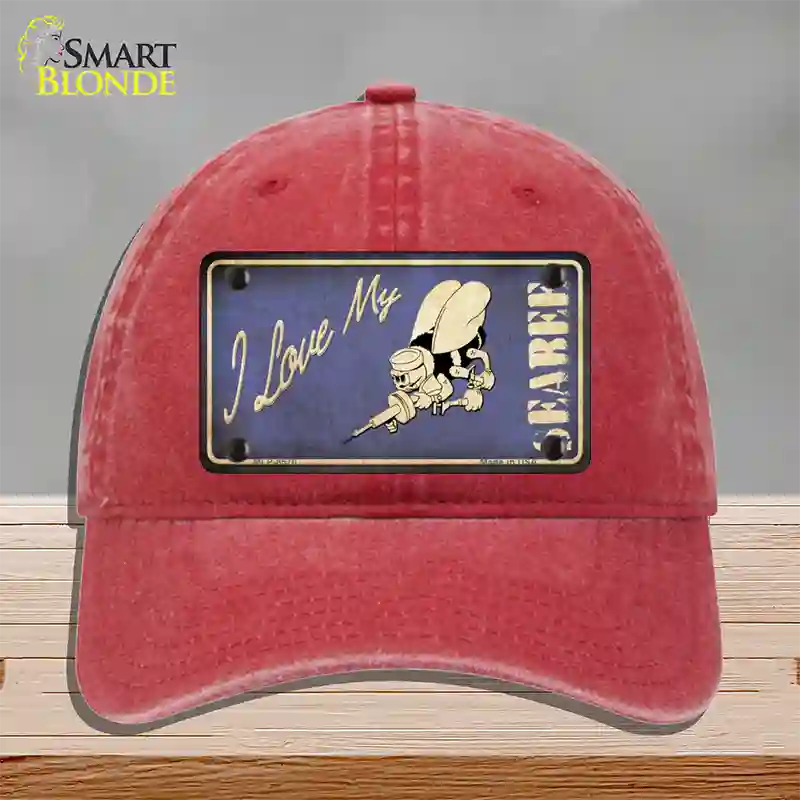 I Love My Seabee Novelty License Plate Hat Unconstructed Cotton / Red