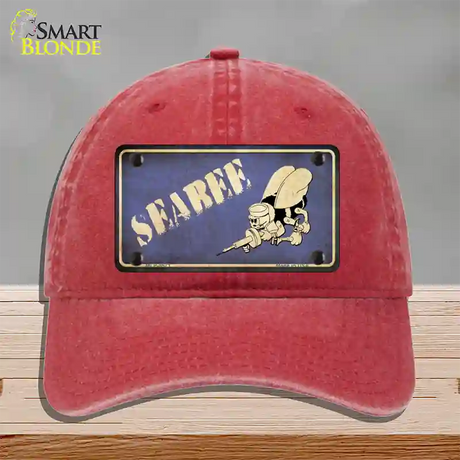 Seabee Novelty License Plate Hat Unconstructed Cotton / Red